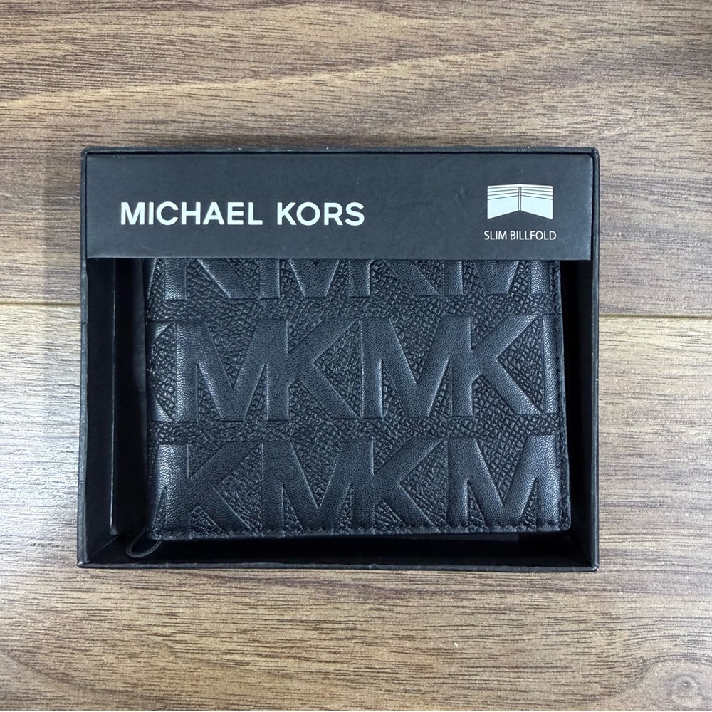 MICHAEL KORS Signature Logo Men’s Andy Black Slim Billfold Wallet NWT